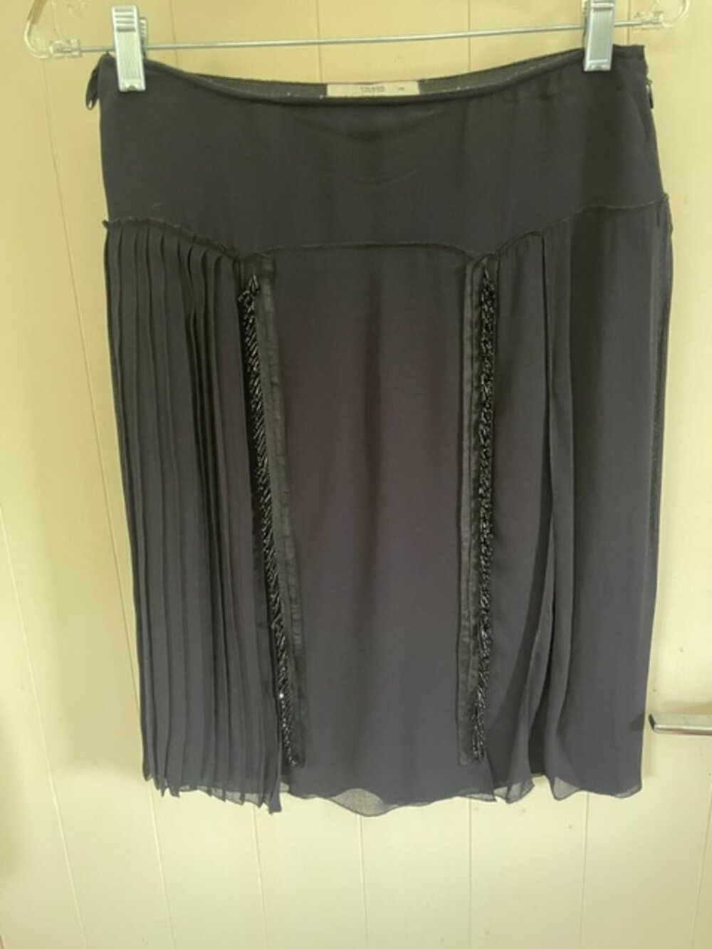 Prada Silk Black Chiffon Skirt with pleats and beads size 38 amazing!